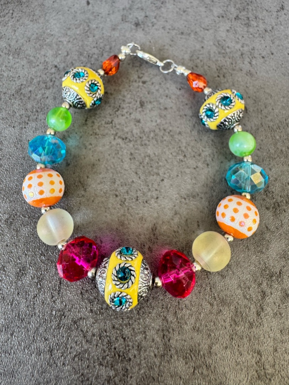 Colorful Funky Beaded Bracelet - Yellow, Pink, Blue & Green